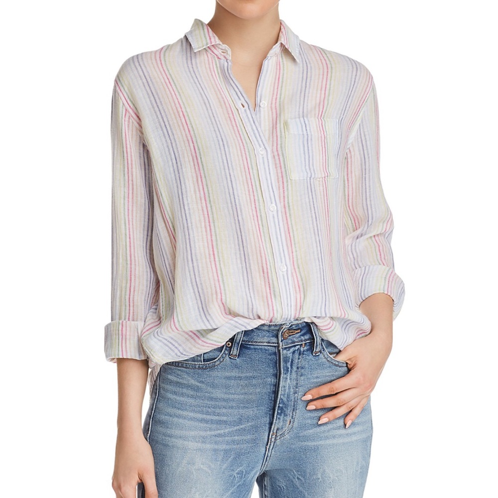 Rails Charli Rainbow Colorful Vertical Stripe Button Down Top Womens XS